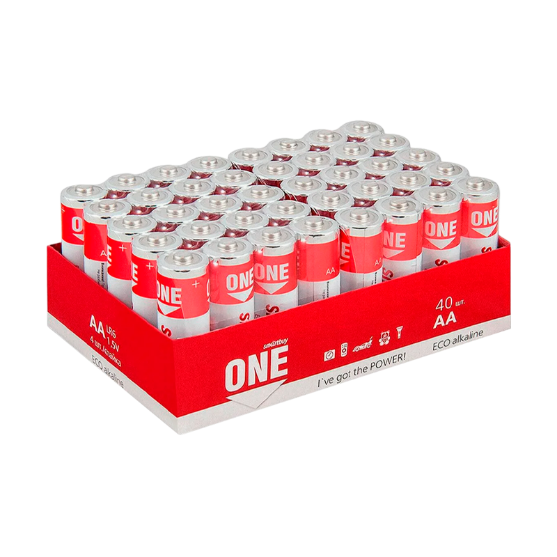 Батарейка Smartbuy ONE ECO LR6 AA Shrink 40 Alkaline 1.5V (40/720)