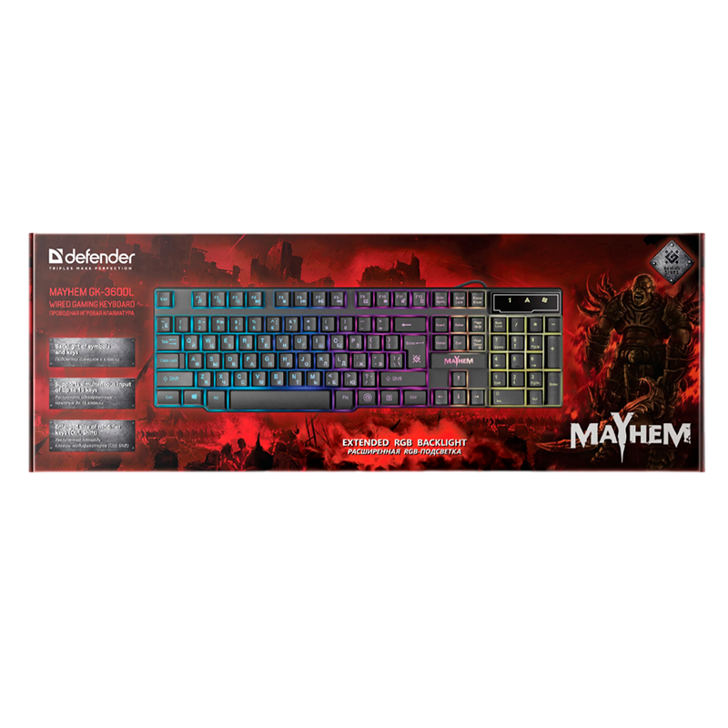 Клавиатура проводная Defender GK-360DL Mayhem игровая USB 1.5м черный (1/20)