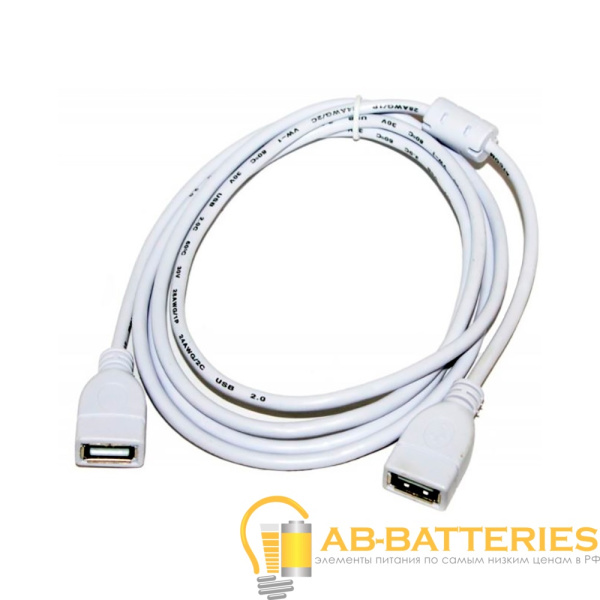 Кабель Atcom USB (f)-USB (f) 1.8м силикон стаб.напр. белый (1/10/250)