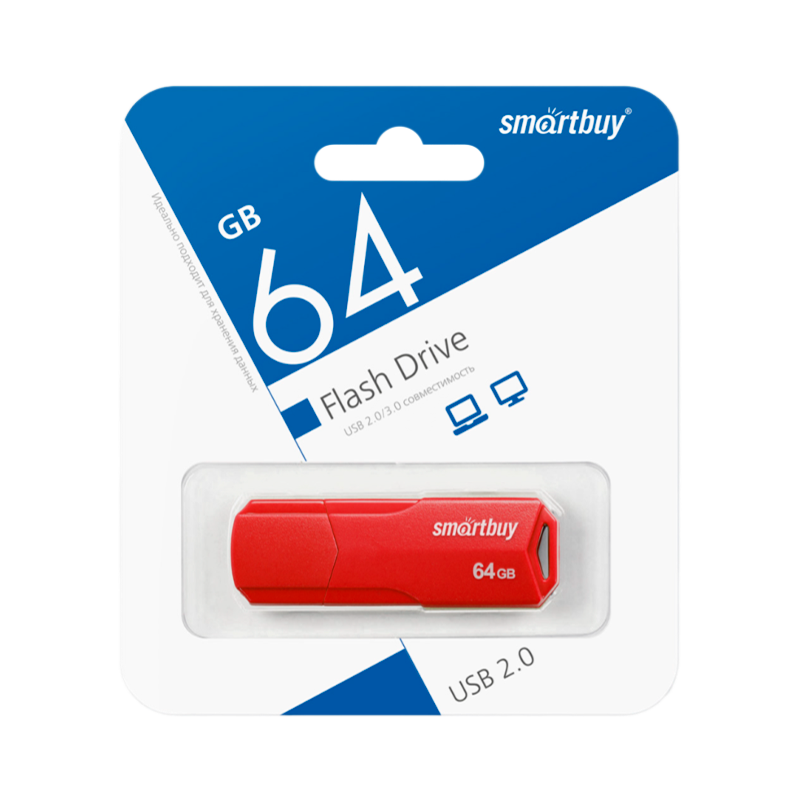 Флеш-накопитель Smartbuy Clue 64GB USB2.0 пластик красный