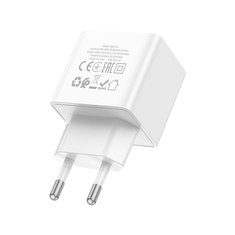 Сетевое З/У Borofone BAS11A 1USB 2.1A белый (1/76/304)