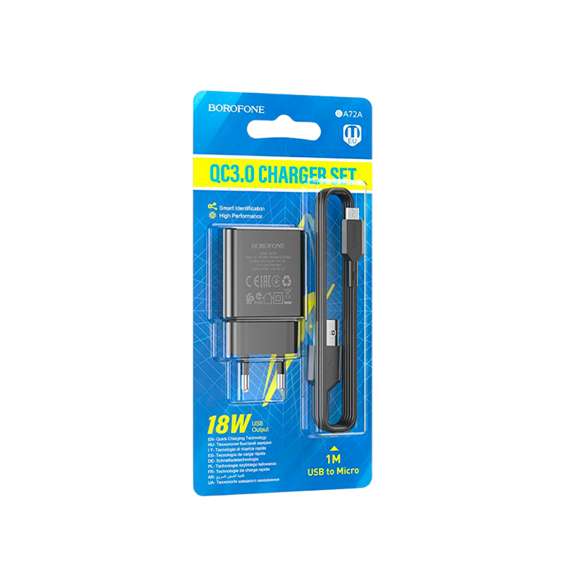 Сетевое З/У Borofone BA72A 1USB 18W QC3.0 с кабелем Type-C черный (1/60/240)
