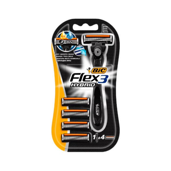 Бритва BIC "Flex 3 Hybrid" 3 лезвия 4 кассеты пластиковая ручка плавающая головка (1/10)