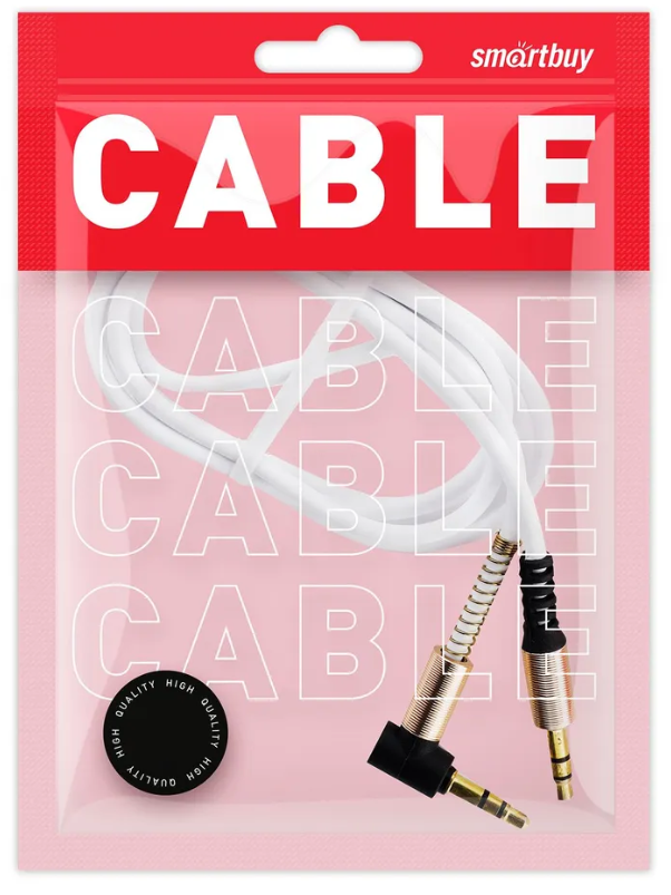 Кабель AUX Smartbuy Jack 3.5mm (m)-Jack 3.5mm (m) 1.0м силикон угловой белый (1/100)
