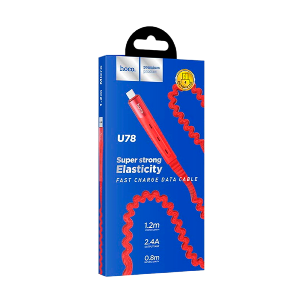 Кабель HOCO U78 USB (m)-microUSB (m) 1.2м 2.1A ткань красный (1/22/220)