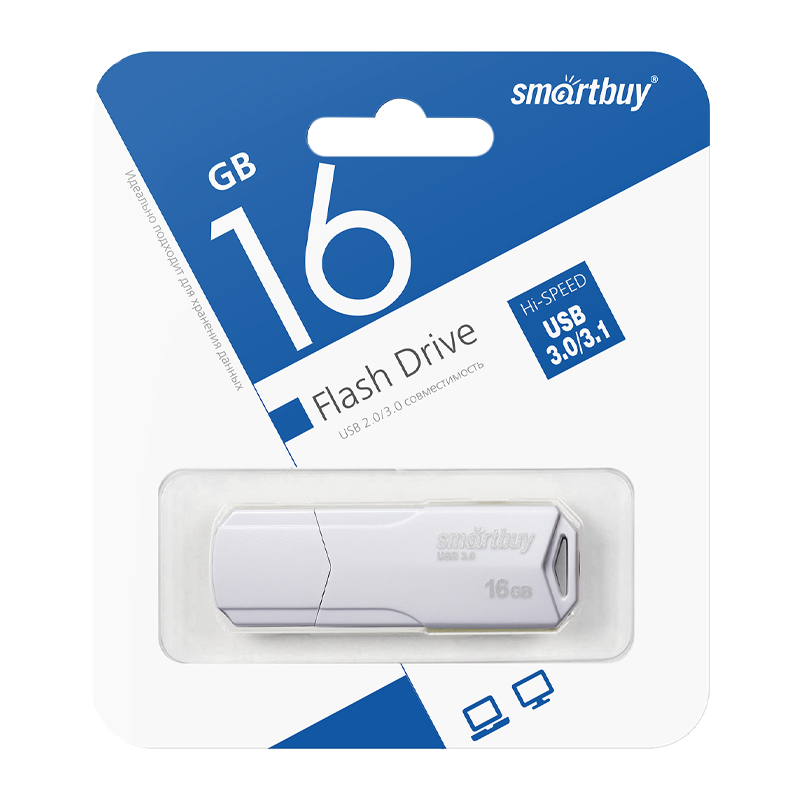 Флеш-накопитель Smartbuy Clue 16GB USB3.1 пластик белый