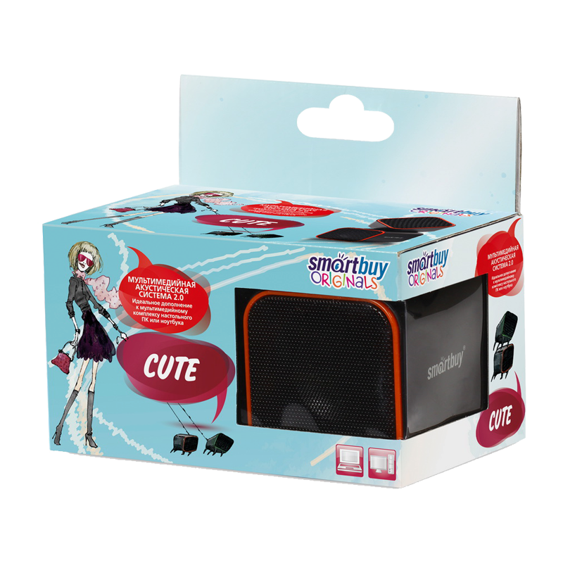 Колонки 2.0 Smartbuy CUTE 6W USB+Jack 3.5мм черный оранжевый (1/60)