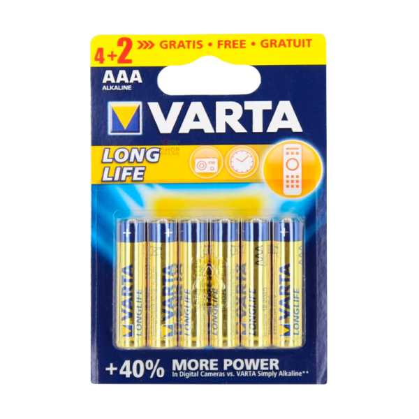 Батарейка Varta LONGLIFE LR03 AAA BL4+2 Alkaline 1.5V (4103) (6/60/300)