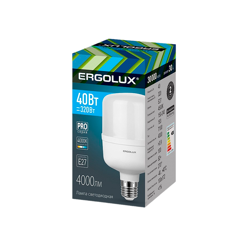 Лампа светодиодная Ergolux HW E27 40W 4500К 50-270W цилиндр (1/5/20)