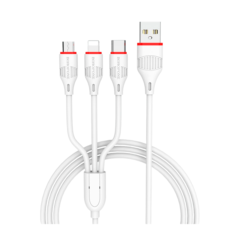 Кабель Borofone BX73 USB (m)-2хType-C/Lightning 1.0м 60W ПВХ белый