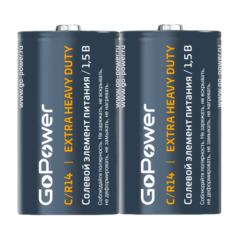 Батарейка GoPower R14 C Shrink 2 Heavy Duty 1.5V (2/24/288)