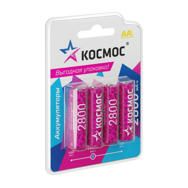 Аккумулятор бытовой Космос HR6 AA BL4 NI-MH 2800mAh (4/48/576)