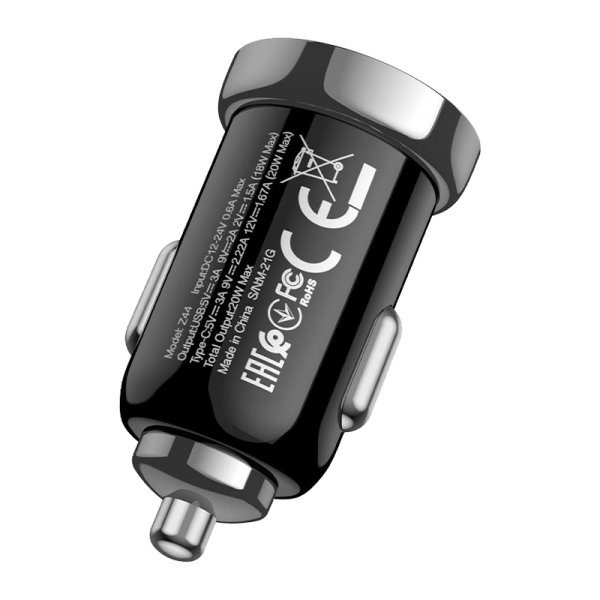 Автомобильное З/У HOCO Z44 1USB/Type-C 3.0A черный (1/12/120)