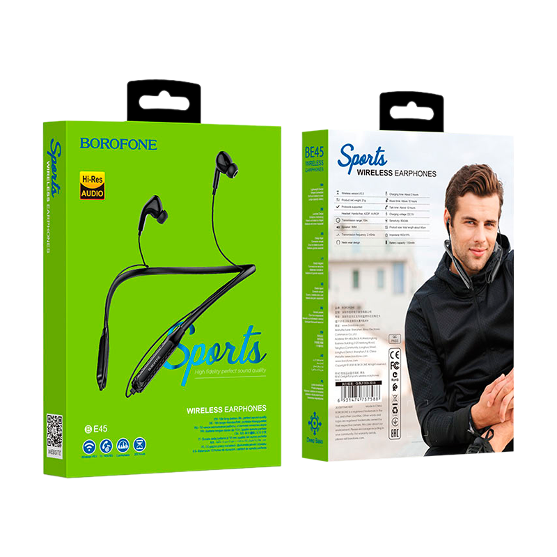 Наушники внутриканальные Borofone BE45 bluetooth 5.0 с микр. спорт. черный (1/80)