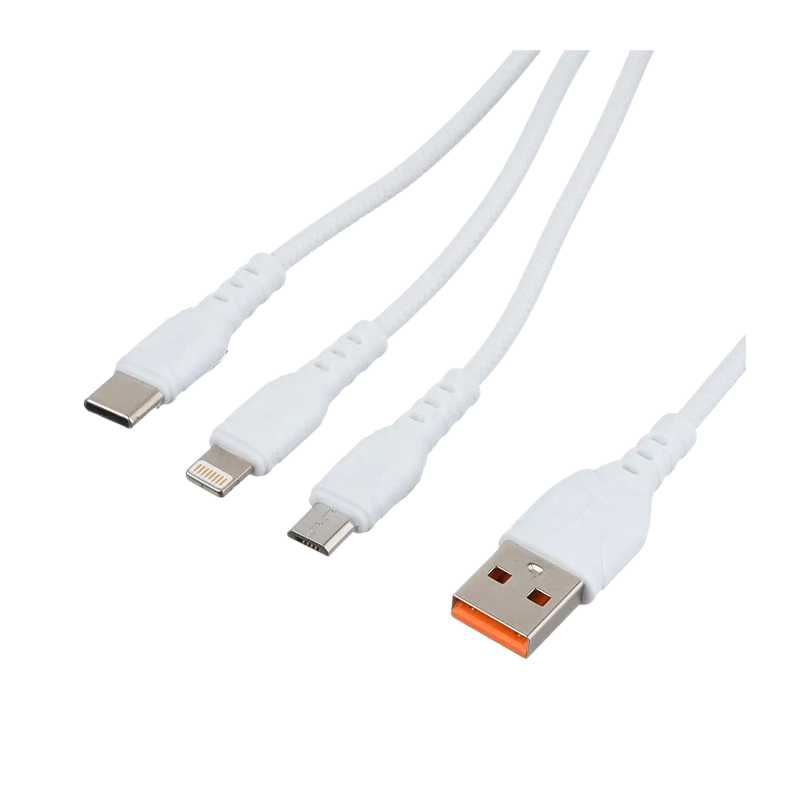 *Кабель GoPower GP05-3-1 USB (m)-2хType-C/Lightning/microUSB (m) белый (1/200/800) 