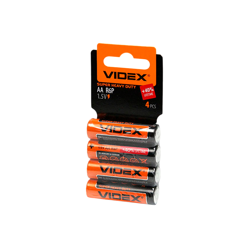 Батарейка Videx R6 AA Shrink 4 Heavy Duty 1.5V (4/60/1200)