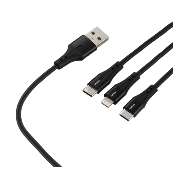 Кабель GoPower GP21-3-1.2M USB (m)-Type-C/Lightning/microUSB (m) 1.2м черный (1/200/800)