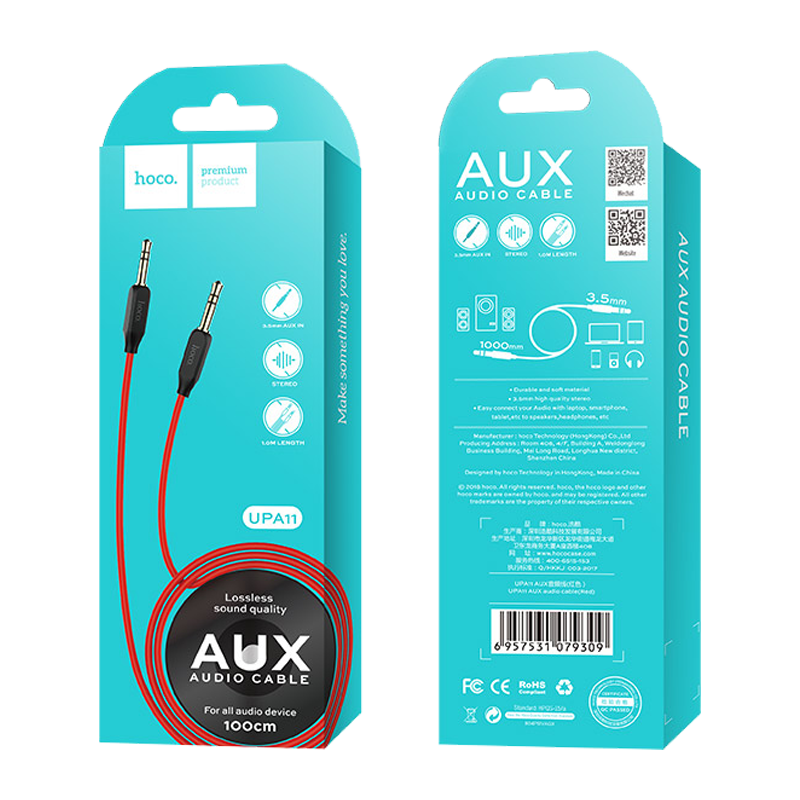 Кабель AUX HOCO UPA11 Jack 3.5mm (m)-Jack 3.5mm (m) 1.0м TPE черный (1/30/300)