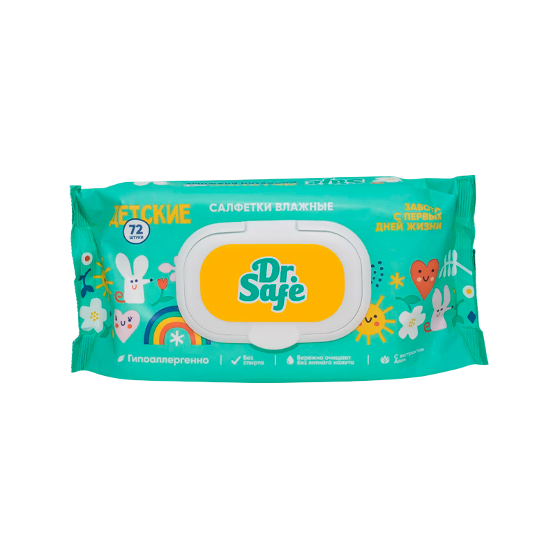 Салфетка Dr.Safe для рук детские с алоэ 72шт.