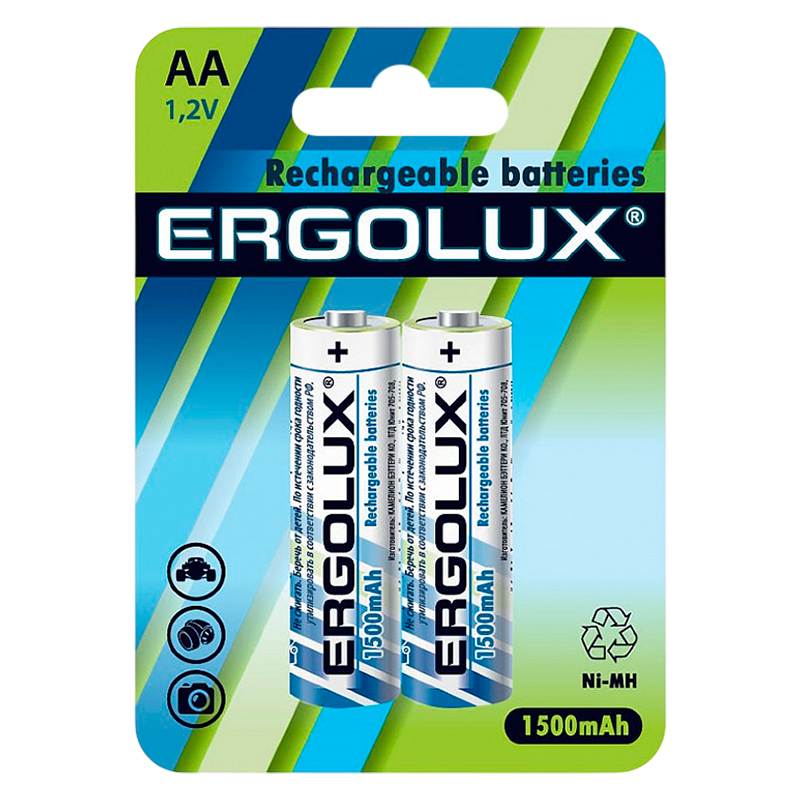 Аккумулятор бытовой Ergolux HR6 AA BL2 NI-MH 1500mAh (2/24/384)