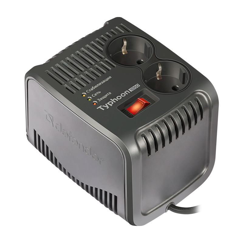 Стабилизатор напряжения AVR Typhoon 1000 320 Вт, 2 розетки DEFENDER&nbsp;&nbsp;&nbsp;&nbsp; # 99033 (1/4)