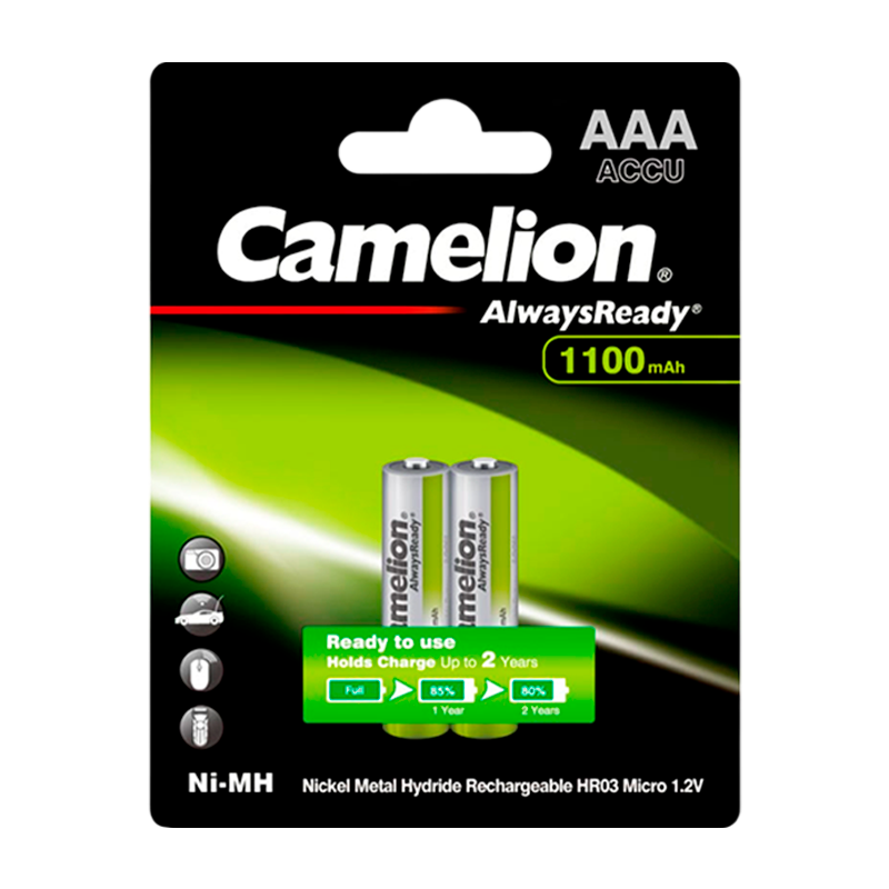 Аккумулятор бытовой Camelion HR03 AAA BL2 NI-MH Always Ready 1100mAh (2/24/480)