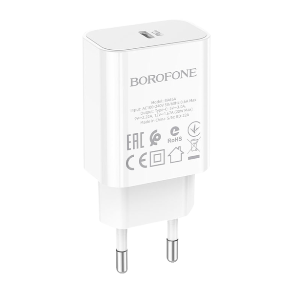 Сетевое З/У Borofone BA65A Type-C 3.0A белый (1/64/256)