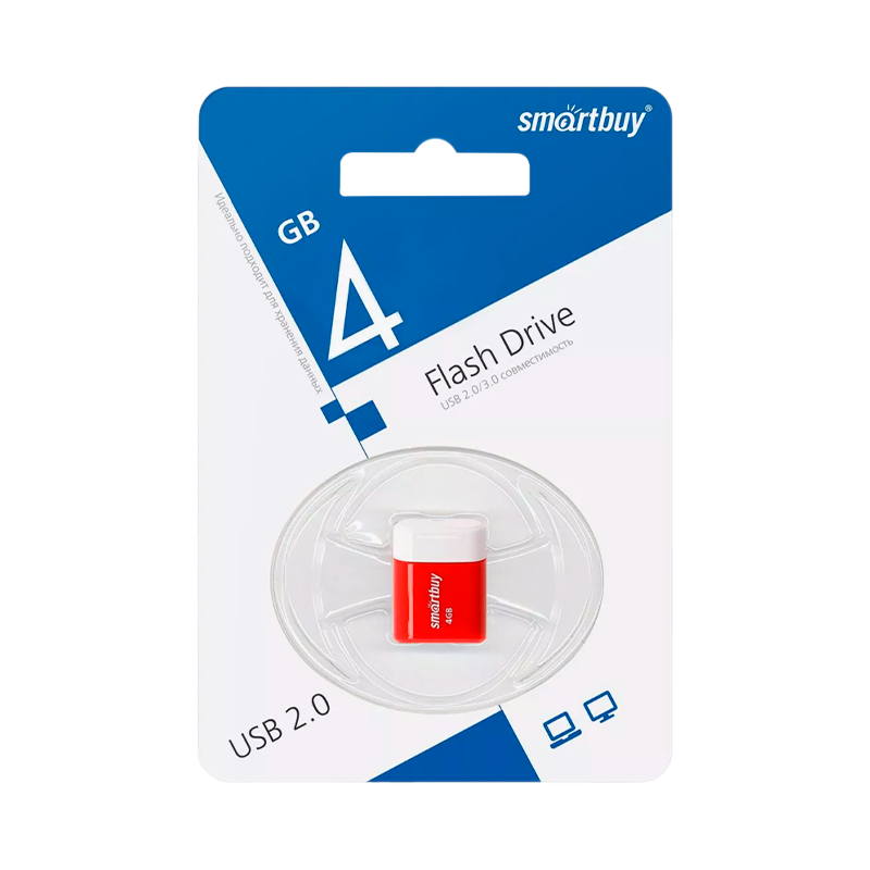 Флеш-накопитель Smartbuy Lara 4GB USB2.0 пластик красный