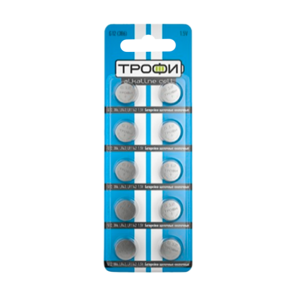 Батарейка Трофи G12/LR1142/LR43/386A/186 BL10 Alkaline 1.55V (10/200/1600)