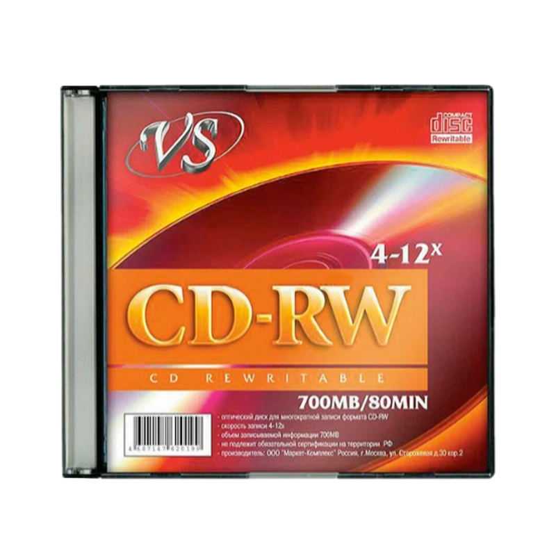 Диск CD-RW VS 700MB 4-12x 5шт. SlimCase (5/200)