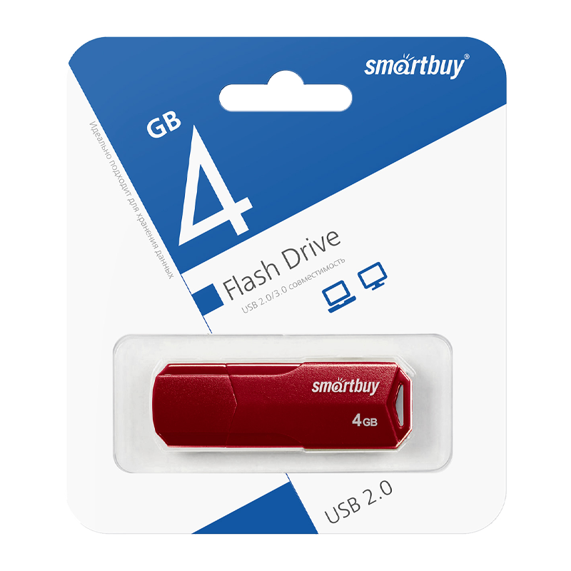 Флеш-накопитель Smartbuy Clue 4GB USB2.0 пластик бургунди