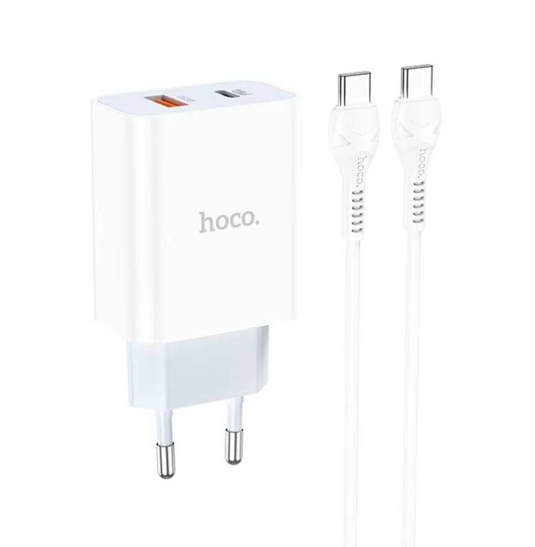 Сетевое З/У HOCO C97A 1USB/Type-C 20W QC3.0 с кабелем Type-C-Type-C белый (1/28/168)