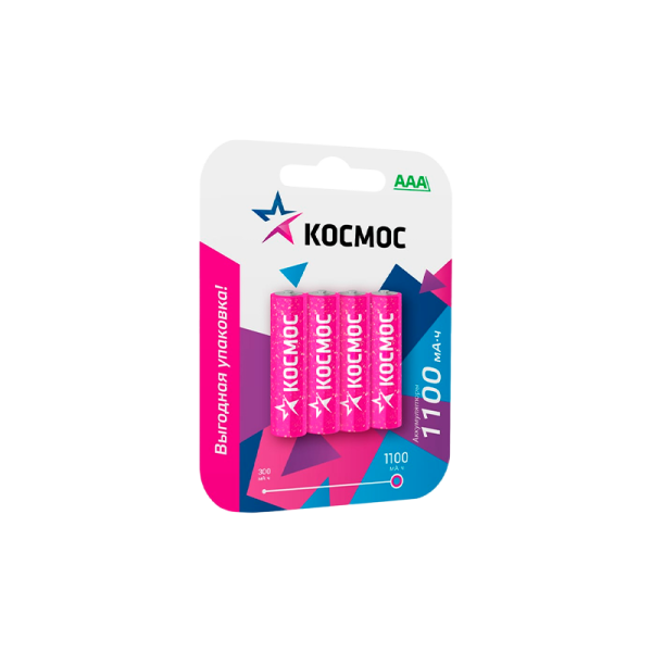 Аккумулятор бытовой Космос HR03 AAA BL4 NI-MH 1100mAh (4/48/576)