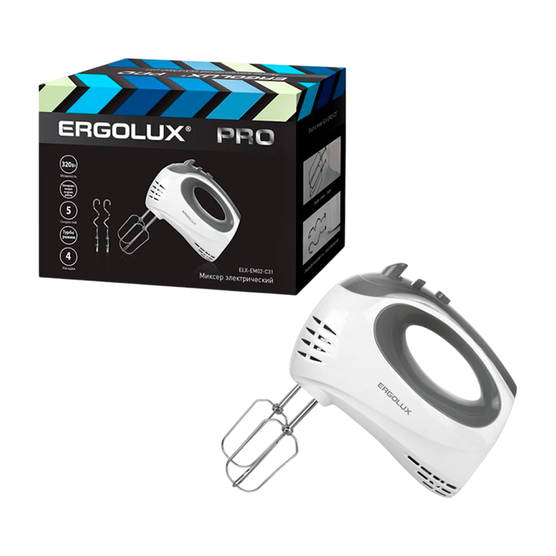 Миксер ручной ERGOLUX ELX-EM02-C31 320W 5 скоростей белый серый