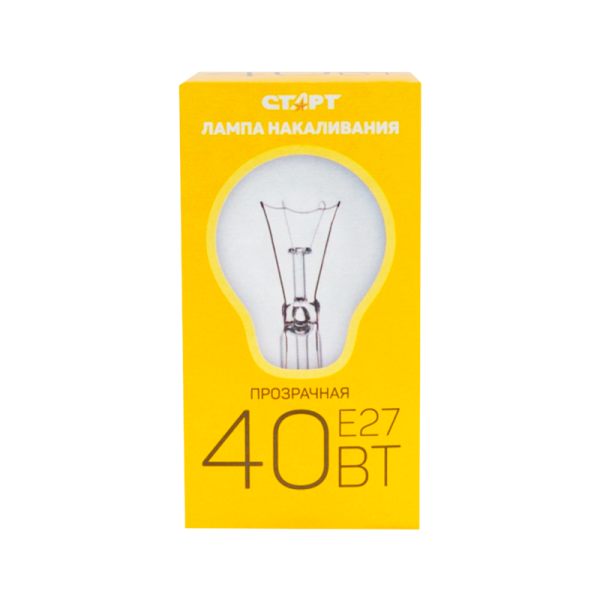 Лампа накаливания Старт E27 40W 220-240V груша Б прозрачная (1/100)