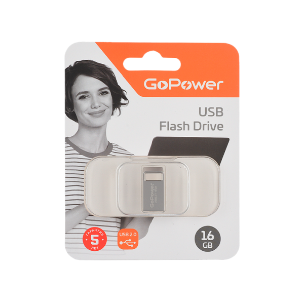 Флеш-накопитель GoPower MINI 16GB USB2.0 металл серебряный (1/50/1000)