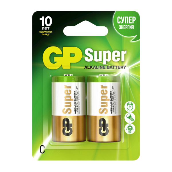 Батарейка GP Super LR14 C BL2 Alkaline 1.5V (2/20/160)