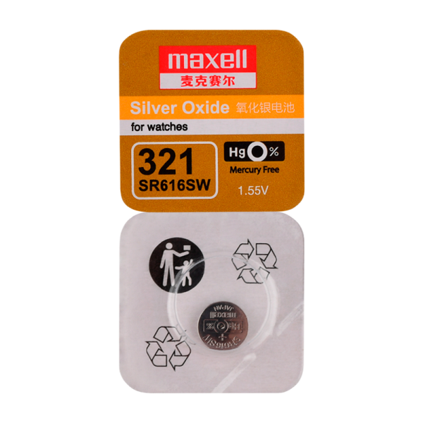 Батарейка Maxell 321 (SR616SW) BL1 Silver Oxide 1.55V 0%Hg (1/10/100)