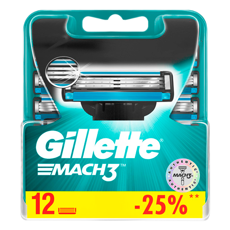 Сменные кассеты Gillette MACH3 3 лезвия 12шт. (цена за 1 шт) (12/120)