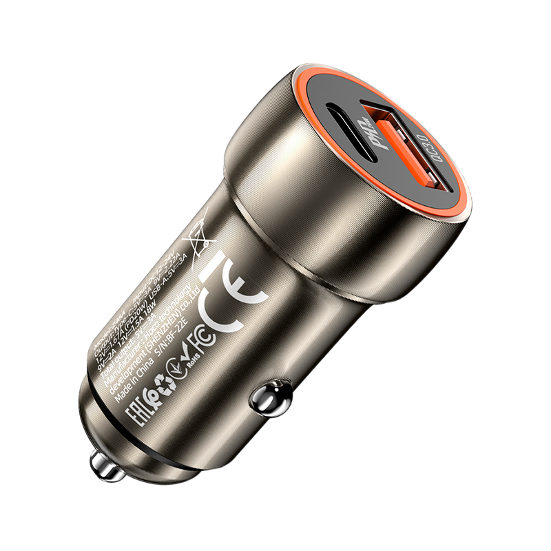 Автомобильное З/У HOCO Z46A 1USB/Type-C 3.0A 20W QC3.0 серый (1/13/130)