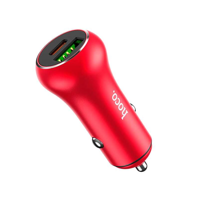 Автомобильное З/У HOCO Z38 1USB/Type-C QC3.0 красный (1/12/120)