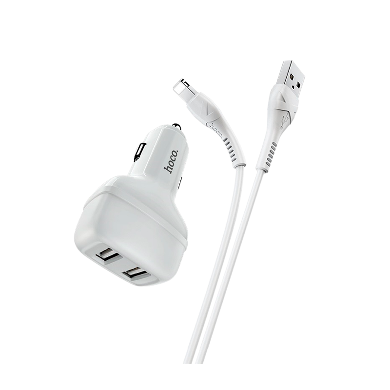 Автомобильное З/У HOCO Z36 2USB 2.1A с кабелем Lightning белый (1/14/140)