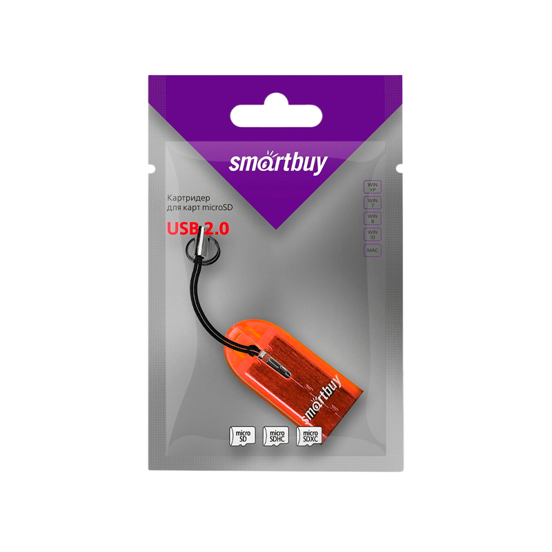 Картридер Smartbuy 710 USB2.0 microSD оранжевый (1/20)