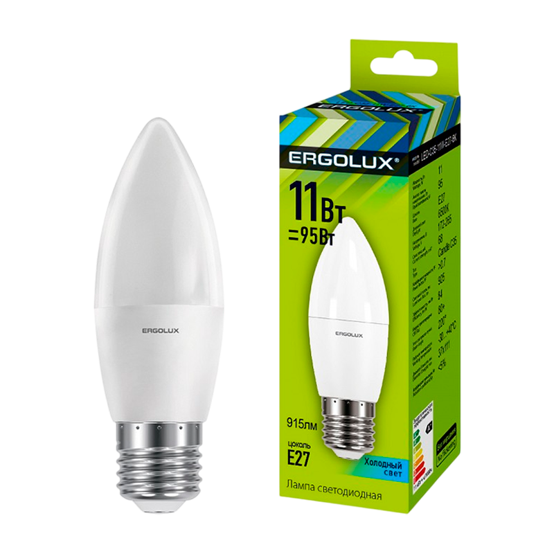 Лампа светодиодная Ergolux C35 E27 11W 4000К 172-265V свеча