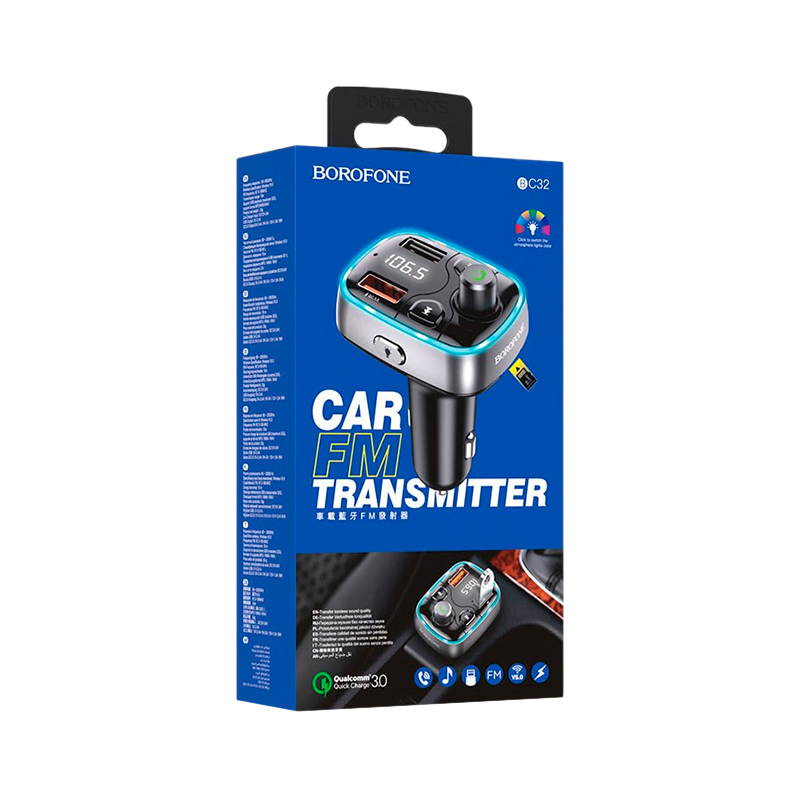 FM-трансмиттер Borofone BC32 2USB microSD bluetooth 5.0 черный (1/20/80)