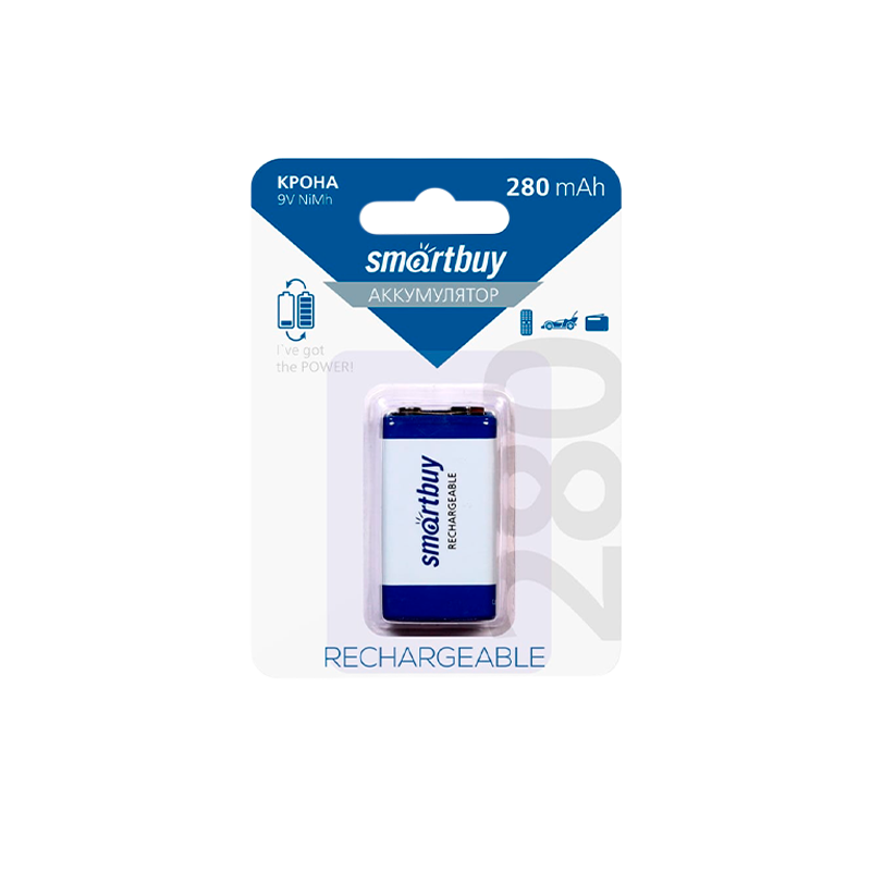 Аккумулятор бытовой Smartbuy Крона 6F22 9V BL1 NI-MH 280mAh (1/25/200)