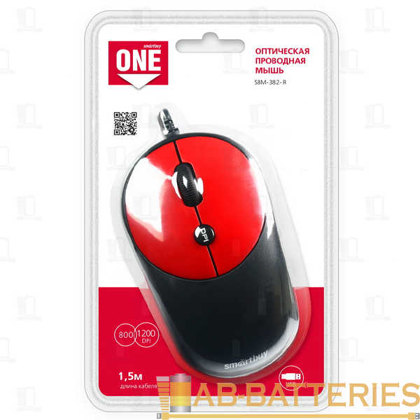 Мышь проводная Smartbuy 382 ONE классическая USB черный красный (1/40)
