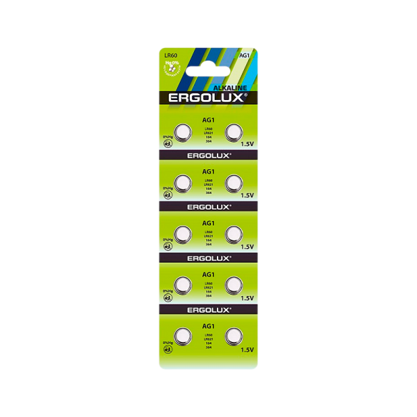Батарейка Ergolux G1/LR621/LR60/364A/164 BL10 Alkaline 1.5V (10/100/2000)