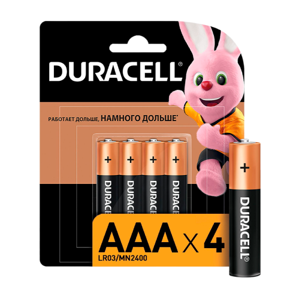 Батарейка Duracell Basic LR03 AAA BL4 Alkaline 1.5V (4/40/33000)
