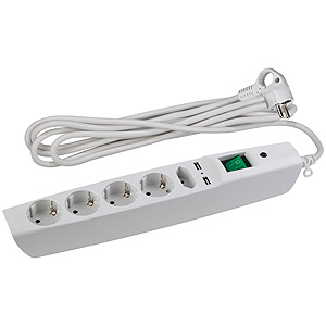 Сетевой фильтр ЭРА SFU 5р.С/З 10A со шторкой 2.0м белый (1/20)